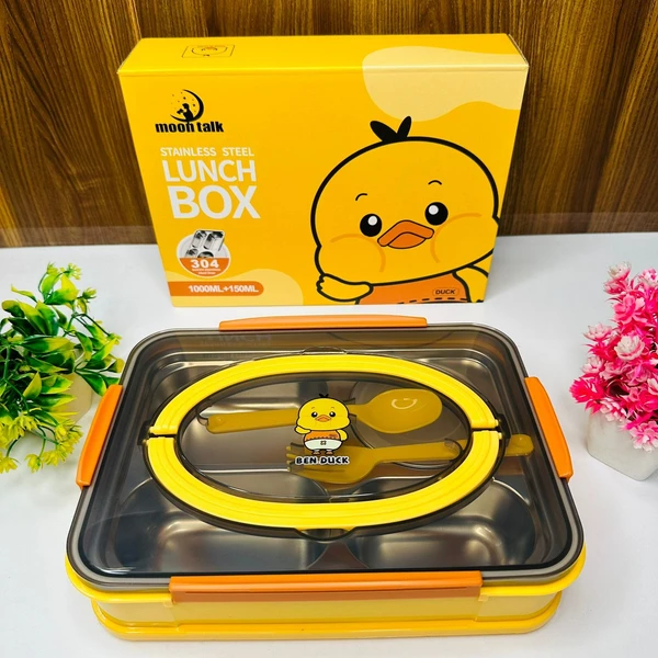 Homeoculture Stainless steel 4 section bento lunch box With leak proof round bowl Spoon and fork included  Vibrant color