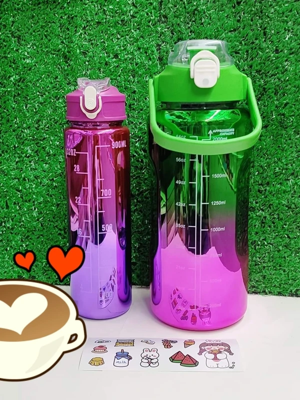 Homeoculture Stay hydrated bottle in holographic shimmer available Big 2000 ml Small 900 ml With straw n stickers included Plastic BPA free