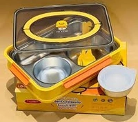 Homeoculture 4 compartment steel tiffin with handle on lid