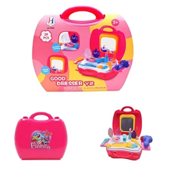20 piece Pretend Play Make Up Case and Cosmetic Set, Durable Beauty Kit Hair Salon with Makeup Accessories for Girls