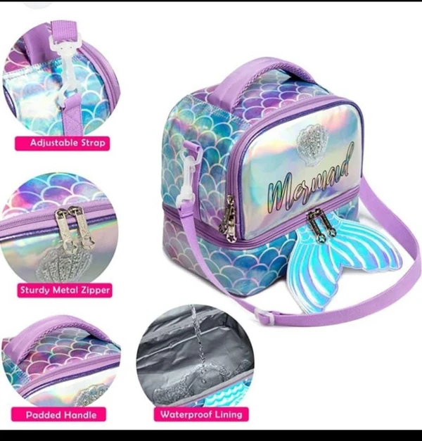 Real pic shared Mermaid n dino premium quality lunch bags with sling n 2 compartments