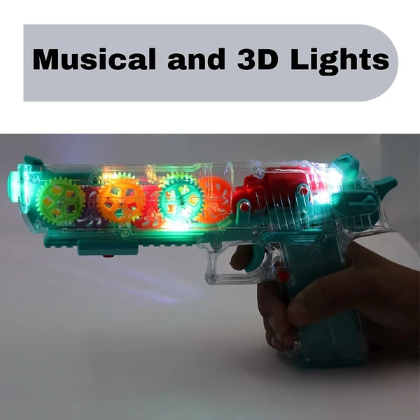 3D Transparent Gun Toy for Kids with Multi Musical Blaster with Moving Gears Concept Gun Toys with Colourful Flashing Light, Music Toy for Boys Girls Kids, Great Birthday Gift