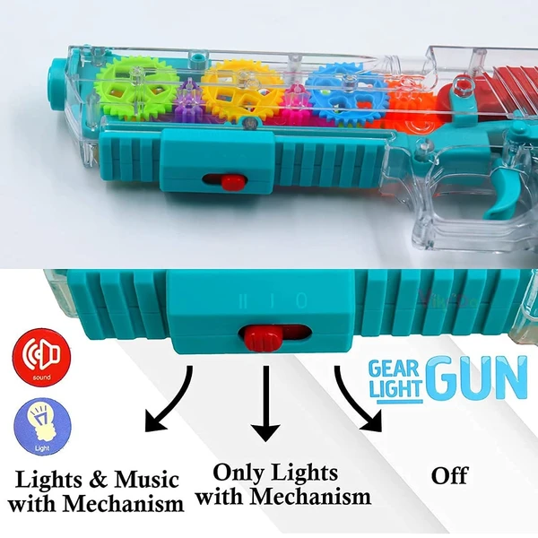 3D Transparent Gun Toy for Kids with Multi Musical Blaster with Moving Gears Concept Gun Toys with Colourful Flashing Light, Music Toy for Boys Girls Kids, Great Birthday Gift