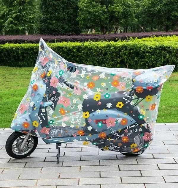 2 Wheeler Rain Cover (Transparent & Flower Print )