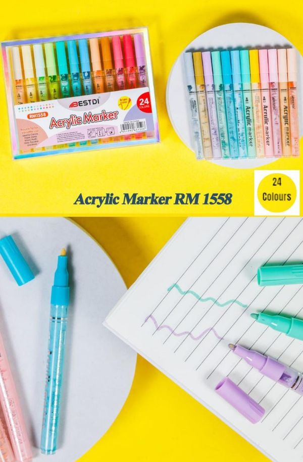 24PCS Candy Color Acrylic Marker Pen Wholesale Stationery Office Supply