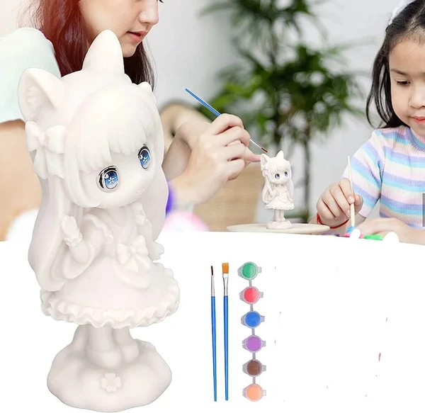 New diy doll coloring kit with colors, brush and stones