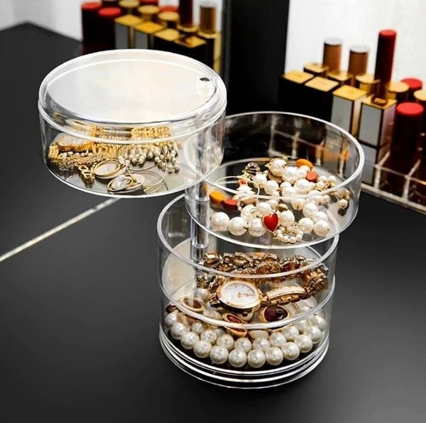 4 layer rotating round jewellery organizer in plastic