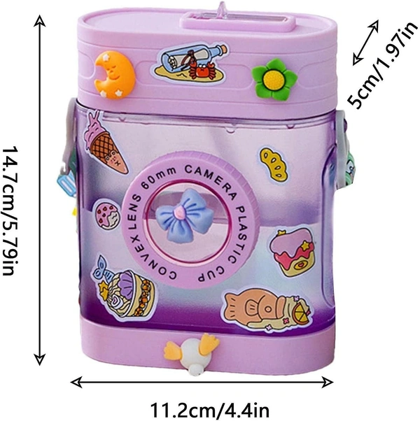 Homeoculture Camera Water Bottle, 450ml Camera-shaped Straw Cups Bottle Color random only