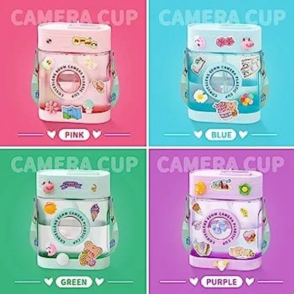 Homeoculture Camera Water Bottle, 450ml Camera-shaped Straw Cups Bottle Color random only