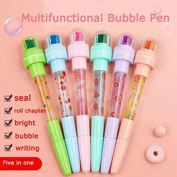 Homeoculture 5 in 1 bubble pen  FlatStamp/Roller Stamp/Bubble/Ball Point/Lighting Feature Pens for Kids
