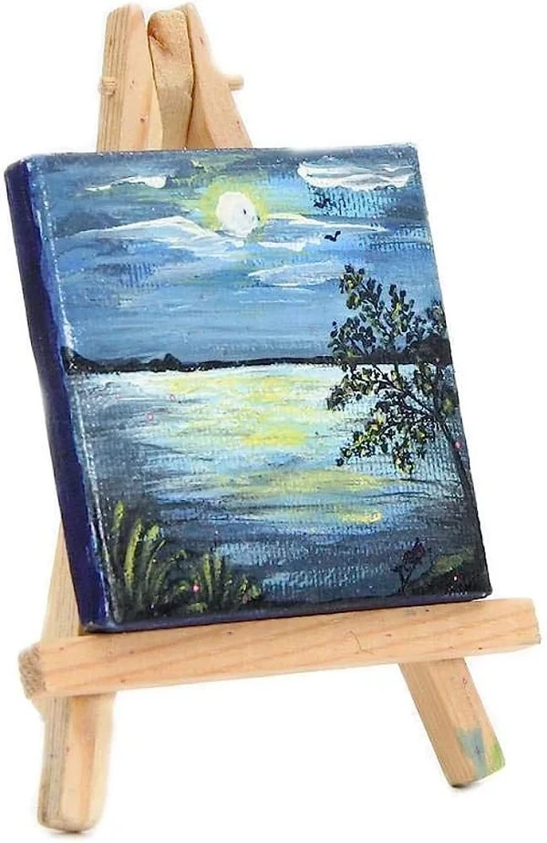 Mini Framed Canvas (8cmX8cm) with Wooden Display Easel stand