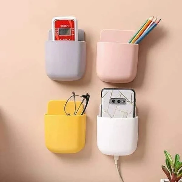 Multi Purpose Wall Mounted Storage Case for Remote Mobile Holder Charging Stand Drilling Free Stand (4 pcs) Color random only