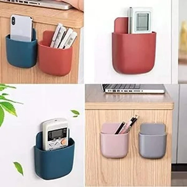 Multi Purpose Wall Mounted Storage Case for Remote Mobile Holder Charging Stand Drilling Free Stand (4 pcs) Color random only