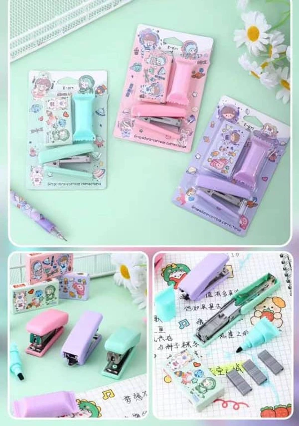 Homeoculture New mini stationary sets with highlighter Stapler Stapler pins box 5 themes available