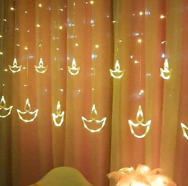 Homeoculture Diwali Diya Curtain Lights, String Lights with 12 Hanging Diya 138 LED String led Light 2.5 Meter, 8 Flashing Modes, Decoration, Festive Home Décor