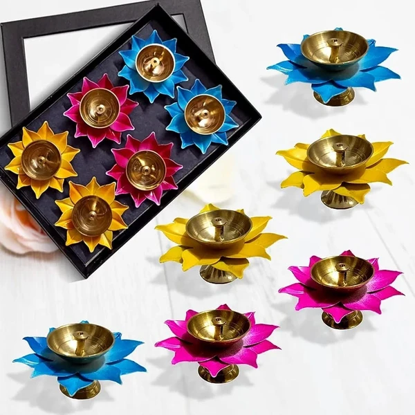 Colored metal diya box of 6 pcs