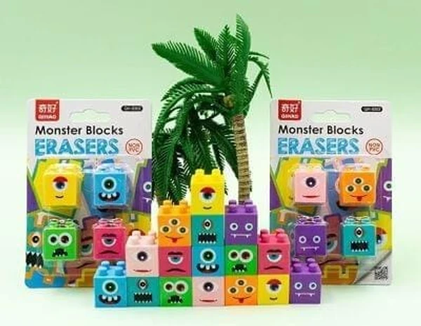Homeoculture New monster block erasers Each pack has 4 pc erasers
