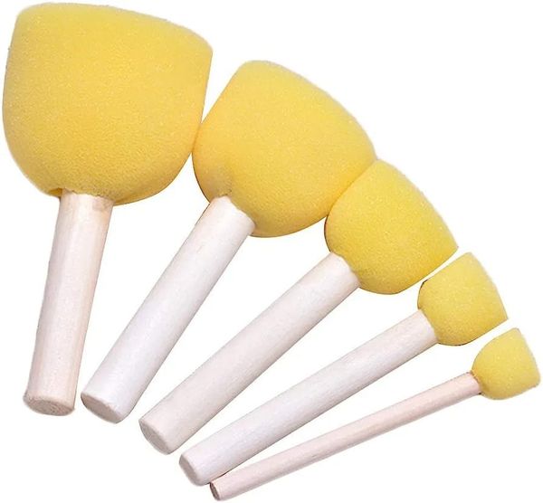Round Sponge Foam Brush 5 pcs Set Paint Sponge Brush Wooden Handle Foam Brush Sponge Painting Tools for Kids Painting Crafts