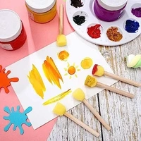 Round Sponge Foam Brush 5 pcs Set Paint Sponge Brush Wooden Handle Foam Brush Sponge Painting Tools for Kids Painting Crafts