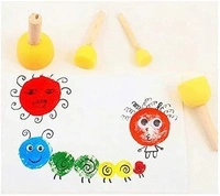 Round Sponge Foam Brush 5 pcs Set Paint Sponge Brush Wooden Handle Foam Brush Sponge Painting Tools for Kids Painting Crafts