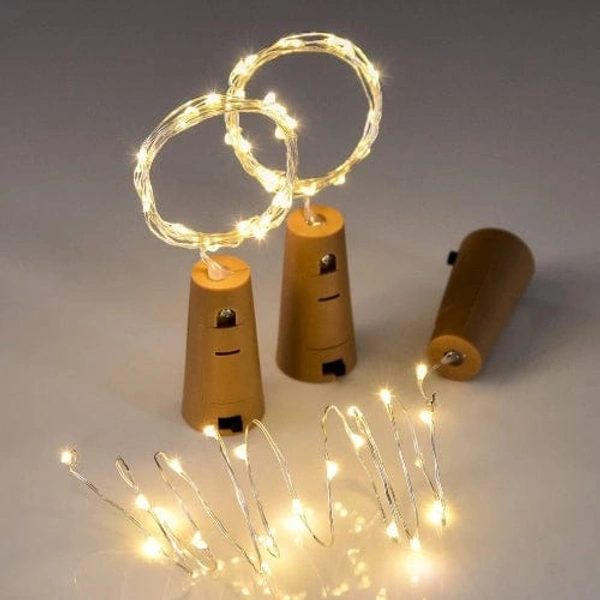 Homeoculture 20 LED Warm White Cork Light Copper Wire String Lights, 2M Battery Operated Wine Bottle Fairy lights  Pack of 2