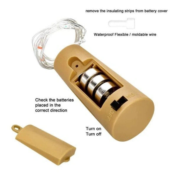 Homeoculture 20 LED Warm White Cork Light Copper Wire String Lights, 2M Battery Operated Wine Bottle Fairy lights  Pack of 2