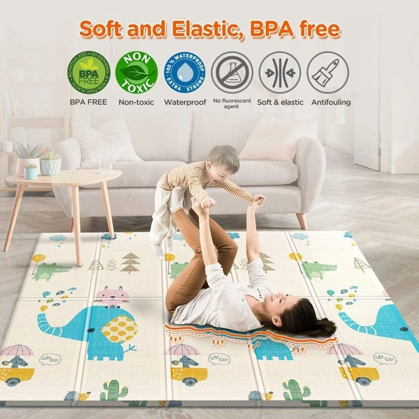 Anti-skid Thicken Foldable Foam Baby Play Mat Early Learning Cognitive Playmat For Large Mats Double Side Soft Baby Play Crawl Floor Mat Waterproof Portable Outdoor/Indoor Use (Multicolor)Size 4*6 feet