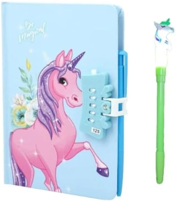 Homeoculture Unicorn A5 password lock diary with pen combo(led or water glitter)Color random only