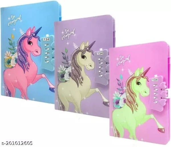 Homeoculture Unicorn A5 password lock diary with pen combo(led or water glitter)Color random only