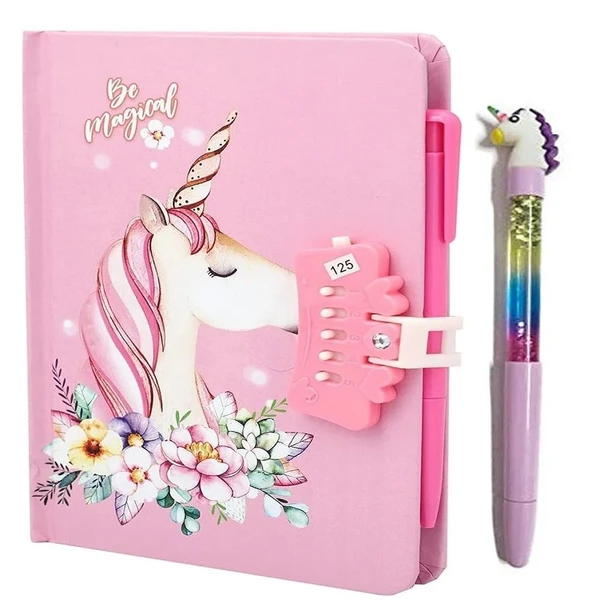 Homeoculture Unicorn A5 password lock diary with pen combo(led or water glitter)Color random only