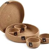 Jute Natural Handmade Rope Dry Fruit Container Tray for Your Home & Kitchen (1 Lower Tray, 4 Bowl 1 Tray Cover) Color random only