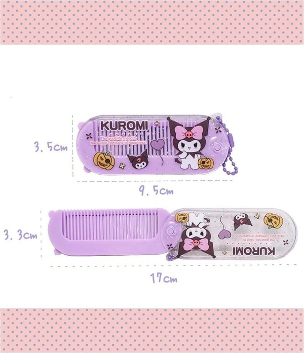 Cartoon foldable mirror with comb keychain.Color random only