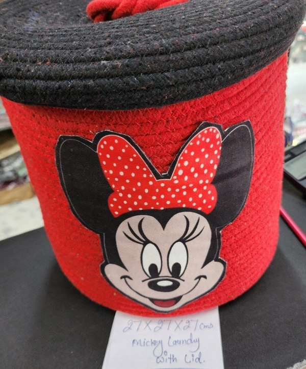 Premium quality Minnie laundry bag with lid Jute material
