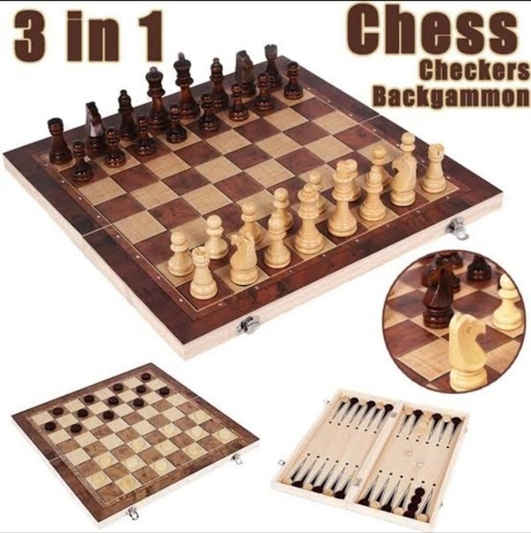 wooden 3 in 1 chess game