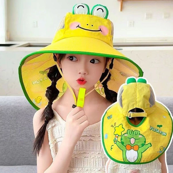 CHARACTER THEME KIDS BIG SIZE SUMMER HAT WITH NECK COVER & WHISTLE