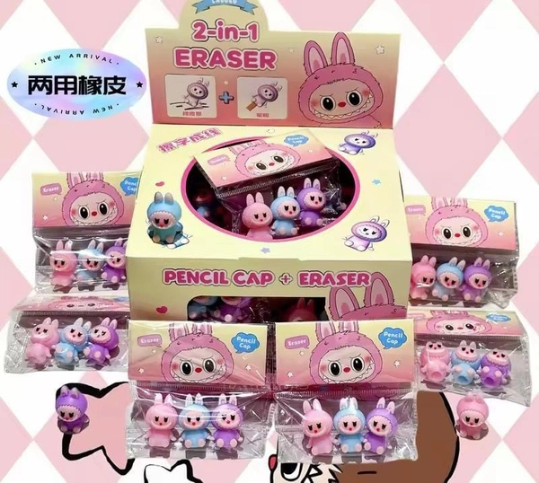 New arrival labubu eraser cum pencil topper set