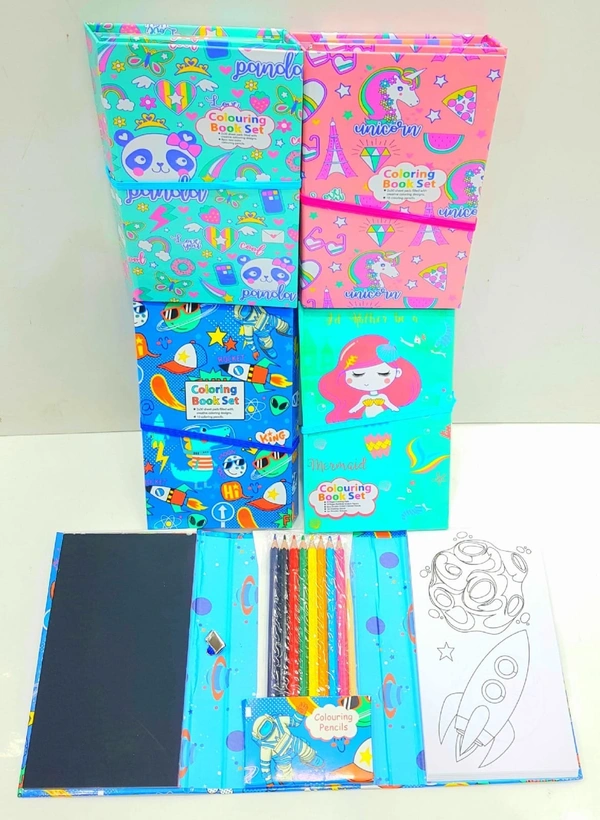 Multi designs coloring book and scratch book diary ( scratch book and coloring book )  Coloring book now available with scratch page on one side and coloring pages on other  Only girl or boy choice possible character random only