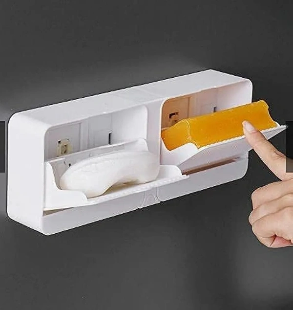 No-Drilling Clamshell Soap Box Wall-Mounted With Cover Double Grid-Asphalt Toilet Laundry Soap box