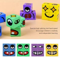 FACE CHANGING PUZZLE GAME  The set comes with 16 different wooden emoji cubes and multiple expression cards.