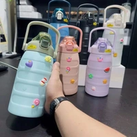 Premium quality 1200 ML Insulated Tumbler with Handle & Silicone Stickers | Double wall | Airtight & leak-Proof | Push Lock Button | Assorted Colors