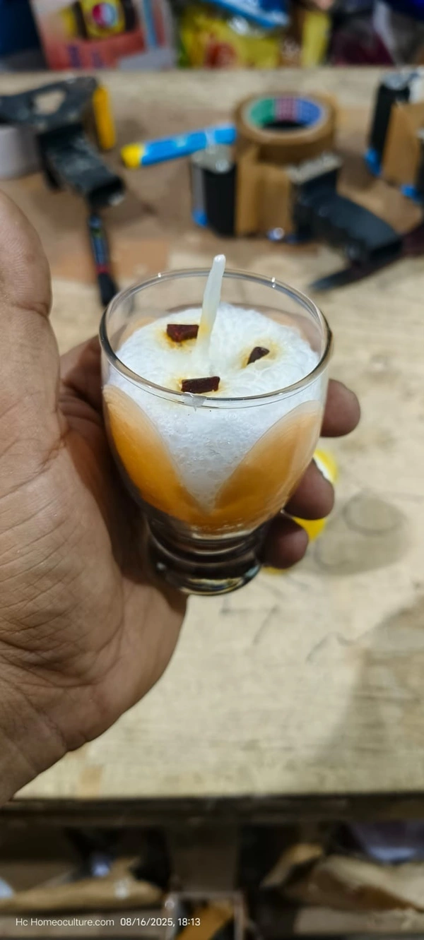 Glass candles replicating mango shake n chocolate shake Box packing