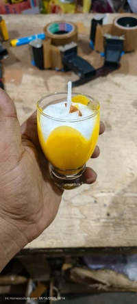 Glass candles replicating mango shake n chocolate shake Box packing