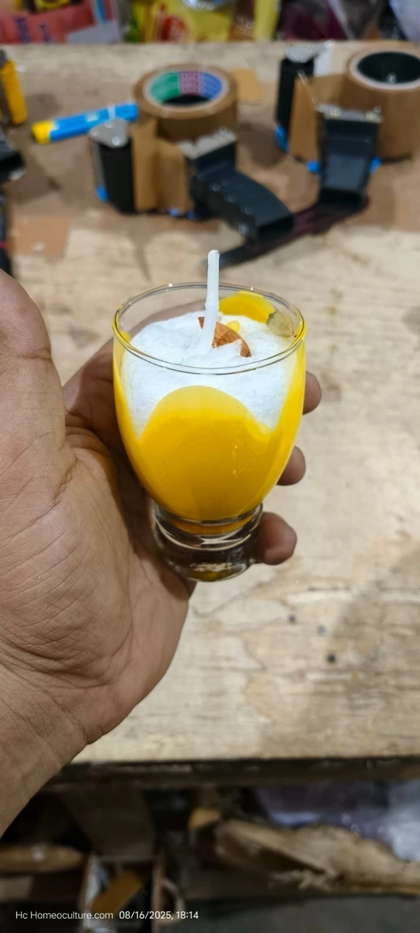 Glass candles replicating mango shake n chocolate shake Box packing