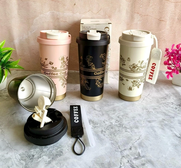 Tumbler, Flask for Tea Coffee, Insulated Coffee Mug, Coffee Tumbler, Double Wall Vacuum Insulated Mug, Coffee Mug with Leakproof Lid  530 ml Stainless steel