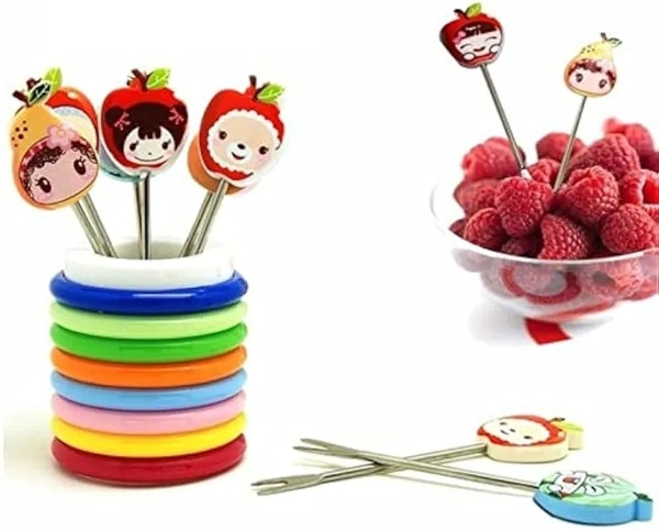 New premium quality steel fruit fork set with stand 8 forks