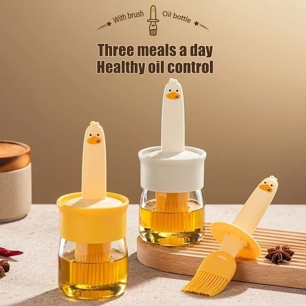 Premium Oil Dispenser With Cute Oil Silicon Brush packs of 3
