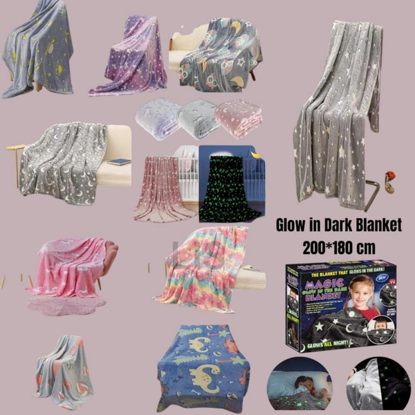 Glow in the dark blanket in big size 80*70 inches Only girl or boy choice possible character random only  Box packing