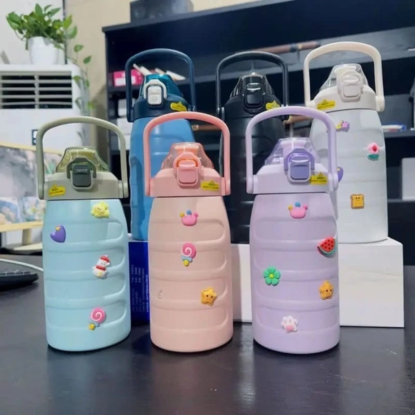 Premium quality 1200 ML Insulated Tumbler with Handle & Silicone Stickers | Double wall | Airtight & leak-Proof | Push Lock Button | Assorted Colors