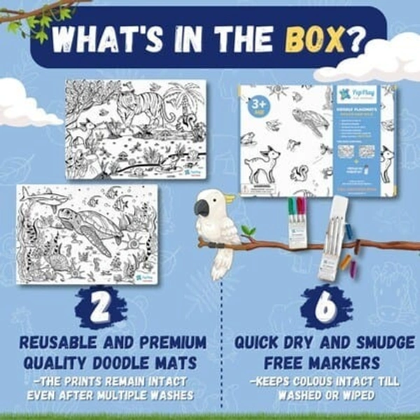 New doodle mats diy kit Reusable 2 themes available vehicle and animal Included in box are 2mats and markers 