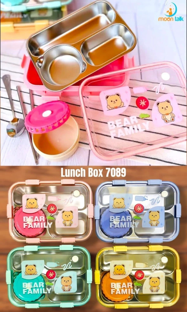3 grid Bear Bento Lunchbox with Container. Only girl or boy choice possible
